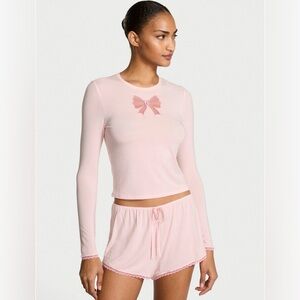 VICTORIA’S SECRET SoSoft Modal Bow Long-Sleeve Tee & Short Set